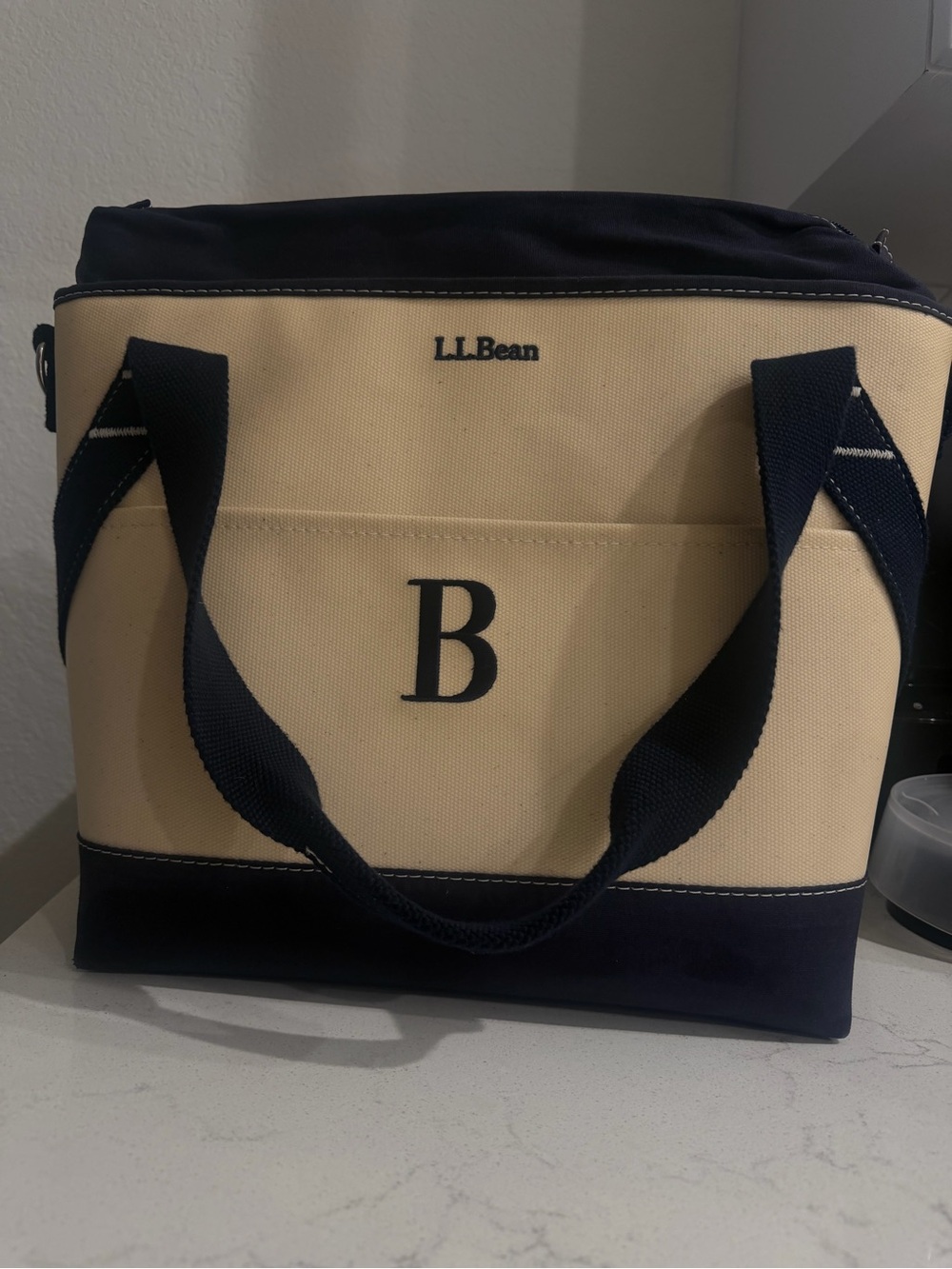 L.L. Bean Navy and Cream Canvas Toiletry Bag - Monogram B